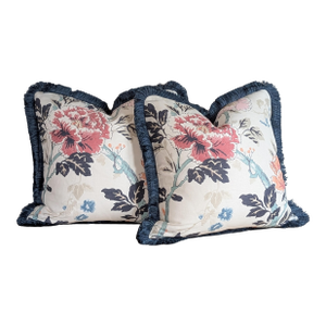 Lee Jofa Inisfree Floral Pillows in Sunset With Brush Fringe