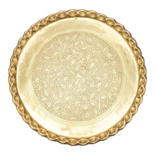 Large Anglo-Indian Engraved Brass Tray, C. 1920 For Sale