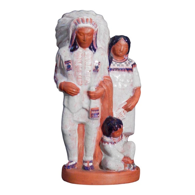Circa 1930 Indian Chief and Family' by Elizabeth Seaver (1899-1970 American) Ceramic Sculpture For Sale