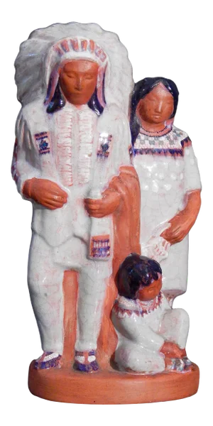 Circa 1930 Indian Chief and Family' by Elizabeth Seaver (1899-1970 American) Ceramic Sculpture
