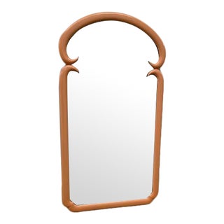 1970s Asian Chinoiserie Hollywood Regency Peach Finish Stylized Scroll Wood Mirror For Sale