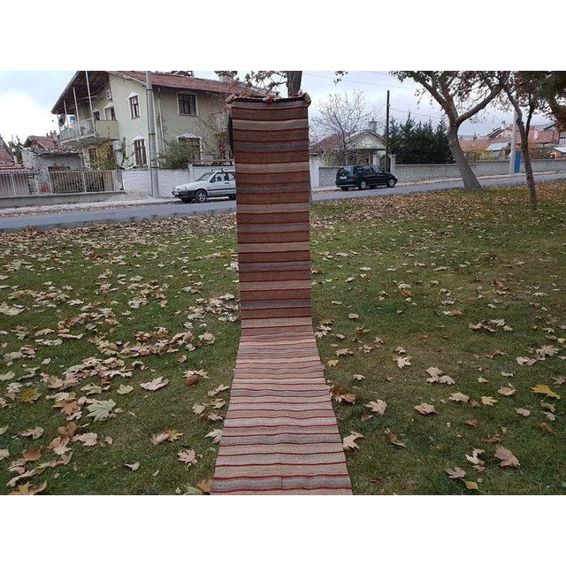 Red Vintage Handmade Rag Runner Extra Long RunnerTread - 1′12″ × 30′6″ For Sale - Image 8 of 11