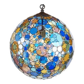 Multicolored Leaded Glass Globe Pendant Light For Sale