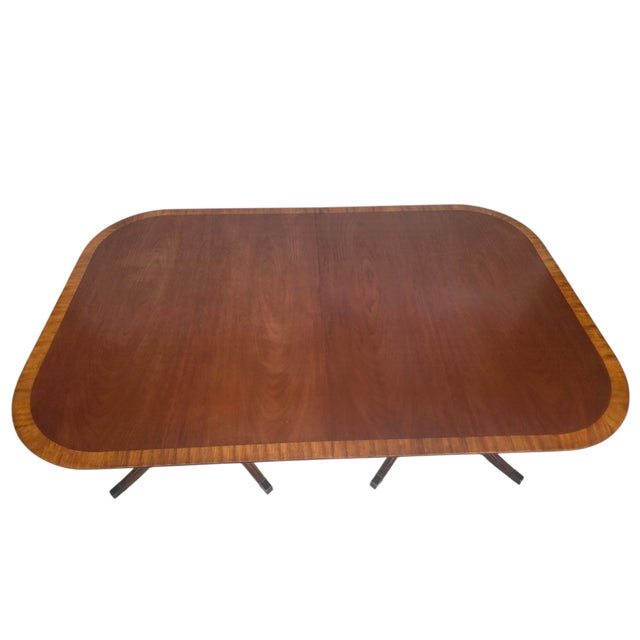 Refinished Late 20th Century Duncan Phyfe Style Mahogany Double Pedestal Dining Table For Sale - Image 16 of 17