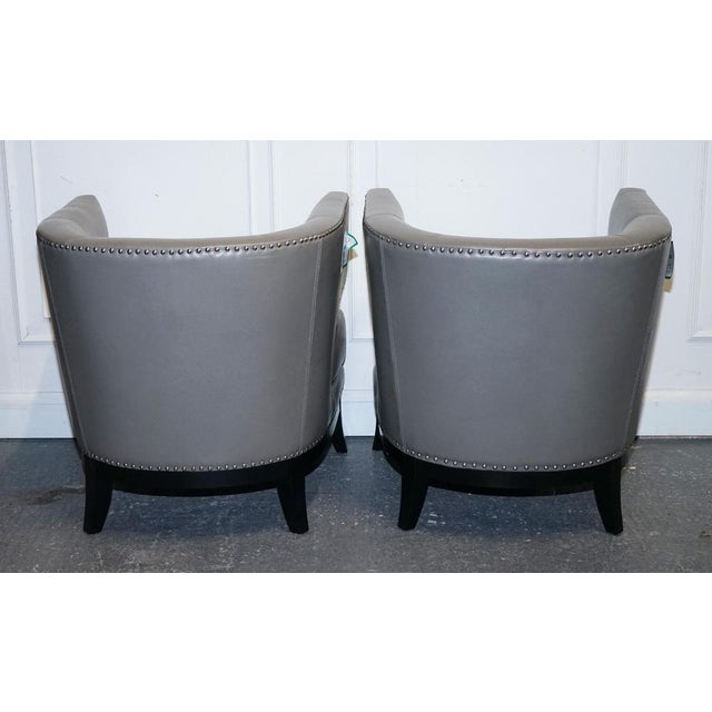 Round Back Armchairs in Grey Leather with Studs from Coach House, Set of 2 For Sale - Image 4 of 13