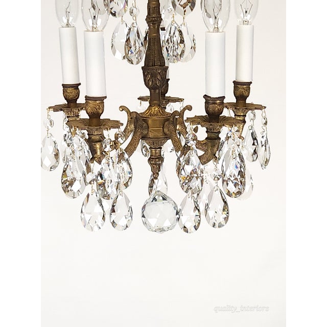 Share Antique Teeny Tiny Twinkling 5 Arm 5 Light Brass Cut Lead Crystal Chandelier ~ Rewired ~ Restored ~ Rejuvenated ~ Ready to Hang ~ For Sale - Image 9 of 12