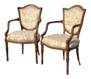 Vintage Highly Carved French Country Accent Chairs - a Pair
