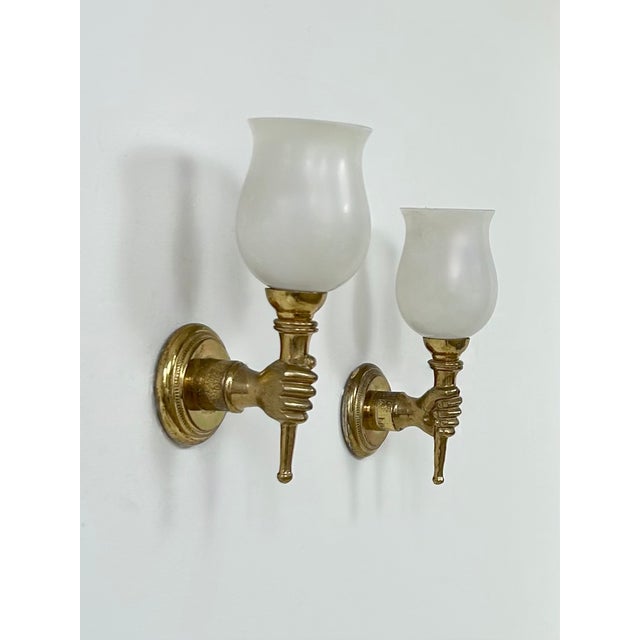 Wall Lights in Brass and Opaline Glass from Maison Jansen, France, 1960, Set of 2 For Sale - Image 10 of 10