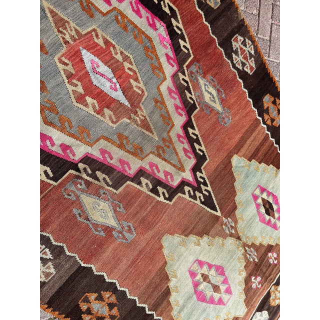 1960s Handmade Bold Design Kilim - 63" X 133" For Sale In Raleigh - Image 6 of 11