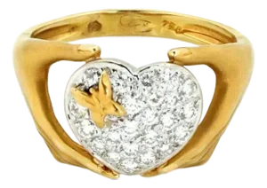 Carrera Y Carrera Diamond 18k Two Tone Gold Heart Butterfly Hand Ring, Size 6.5