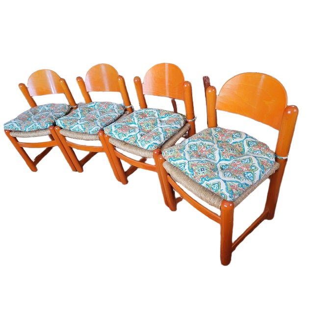 Vintage 1970s Italian Hank Loewenstein "Padova" Beechwood & Rush Stacking Dining Chairs - Set of 4 For Sale In Phoenix - Image 6 of 14