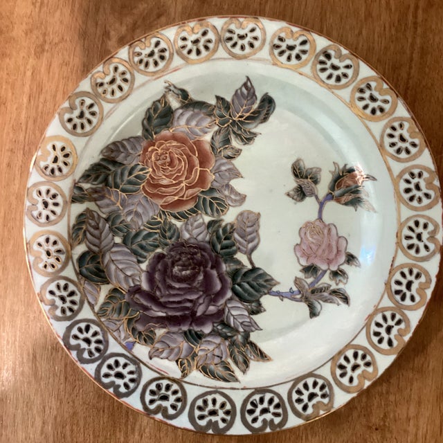 Vintage Fine Chinese Porcelain Qing Period Famille Rose Plate With Red Seal Mark For Sale In Chicago - Image 6 of 12