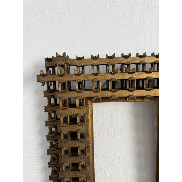 Wood Antique 19th C. Folk/Tramp Art Golden Crown of Thorns Frame For Sale - Image 7 of 12