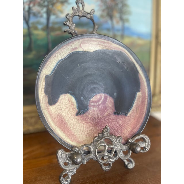 Folk Art Signed Handcrafted Ceramic Bear Motif Art Plate For Sale - Image 3 of 8