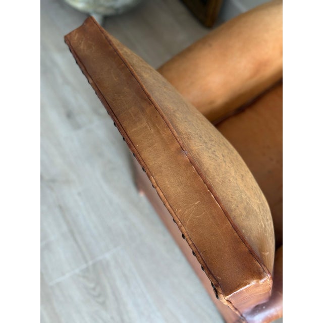 Tan Vintage Pair of French Leather Moustache Chairs For Sale - Image 8 of 18