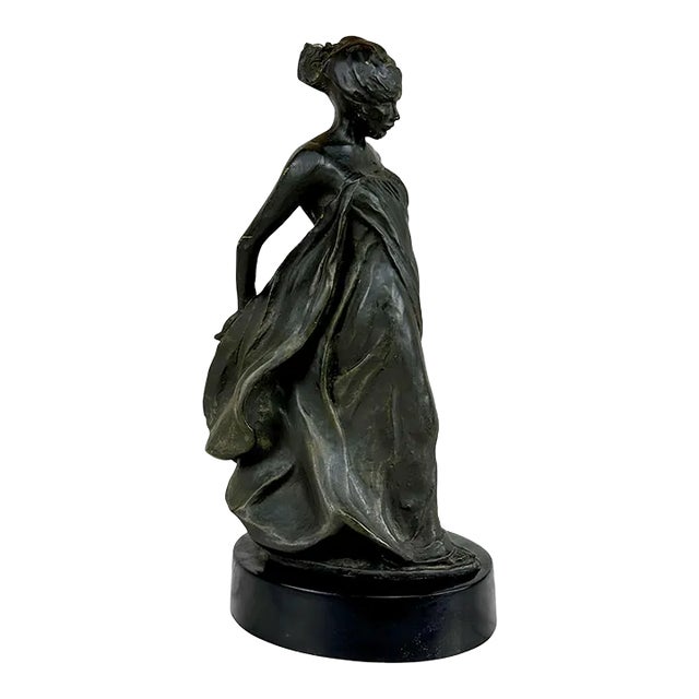Vintage Art Nouveau Figural Women Verdigris Sculpture - 13" For Sale