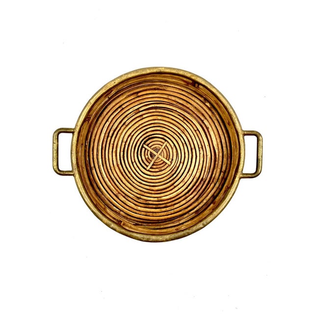 Brown Hollywood Regency Brass and Wicker Bowl, Italy, 1970s For Sale - Image 8 of 18
