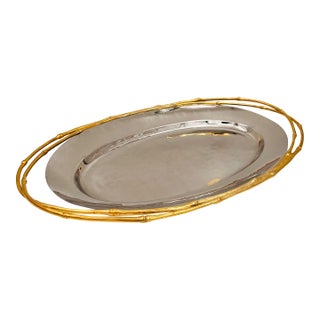 l'Objet Contemporary 24 Karat Gold & Nickel Plated Faux Bamboo Handled 24" Oval Platter Butler's Tray For Sale