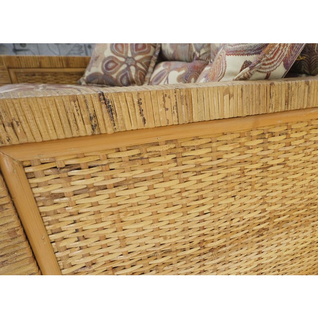 Brown Mid-Century Modern Box Shape Rattan Cane Bamboo Loveseat Sofa Settee For Sale - Image 8 of 12