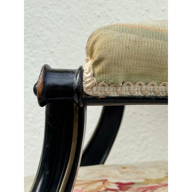 Pair of Antique 19th Century Ebonized French Fauteuils W/Original Needlepoint Upholstery For Sale - Image 9 of 11