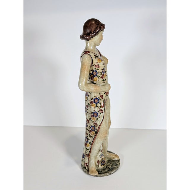 Rare Porcelain Art Deco Nude Figural Statue, Sculpture, Handpainted, 1940's For Sale - Image 4 of 12