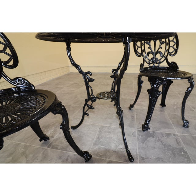 Black Late 20th Century Victorian Revival Iron and Aluminum Garden Bistro Set, 3 Pieces For Sale - Image 8 of 15
