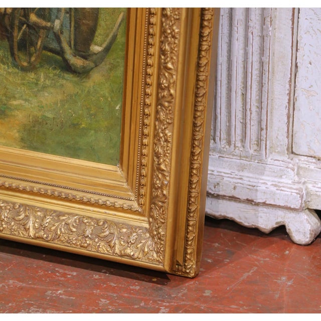 19th Century French Barbizon Style Pastoral Oil on Canvas Painting For Sale - Image 11 of 12
