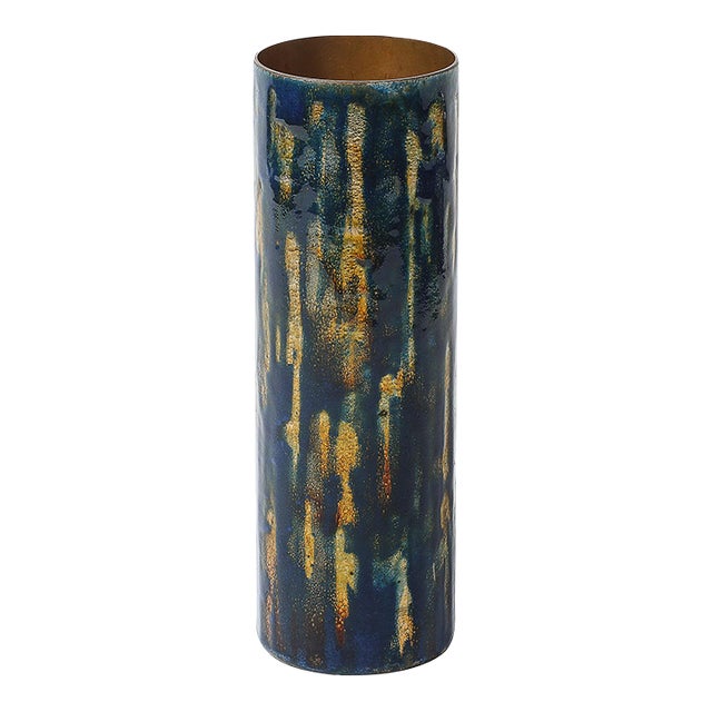 Mid-Century Ultramarine Blue Enamel on Copper Vase Signed Anne-Grete Plöen For Sale