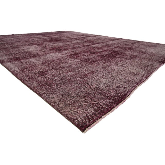 Burgundy Overdyed Distressed Vintage Turkish Rug with Industrial Luxe Style 10'00 x 13'00. Defined and raw combined with...