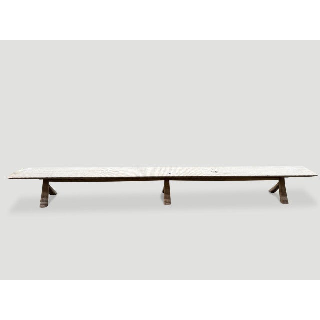 Andrianna Shamaris Monumental Hand Carved Long Teak Wood Bench For Sale - Image 16 of 18