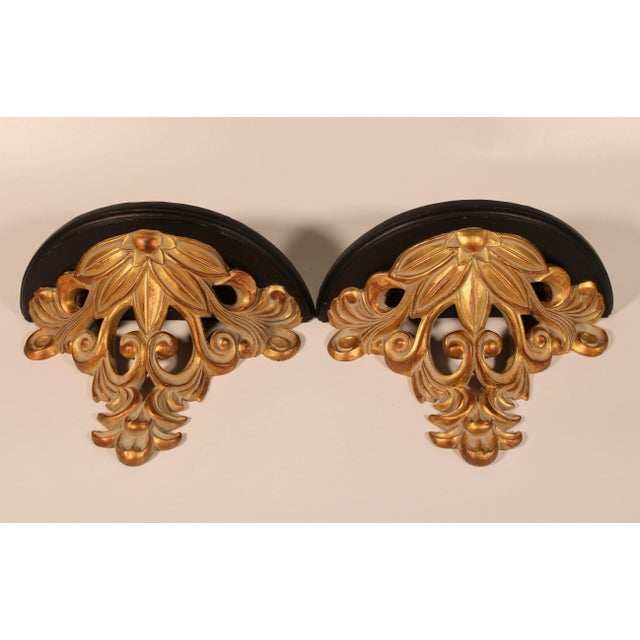 Art Nouveau Vintage Art Nouveau French Gold and Black Wooden Wall Shelves - A Pair For Sale - Image 3 of 7