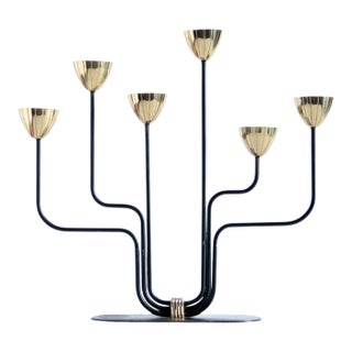 1950s Swedish Steel & Brass Candelabra by Gunnar Ander For Sale
