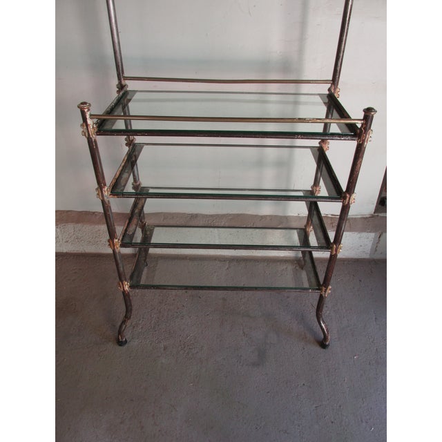 Steel and Brass Etagere With Bevelled Mirror Circa 1930 For Sale - Image 4 of 14