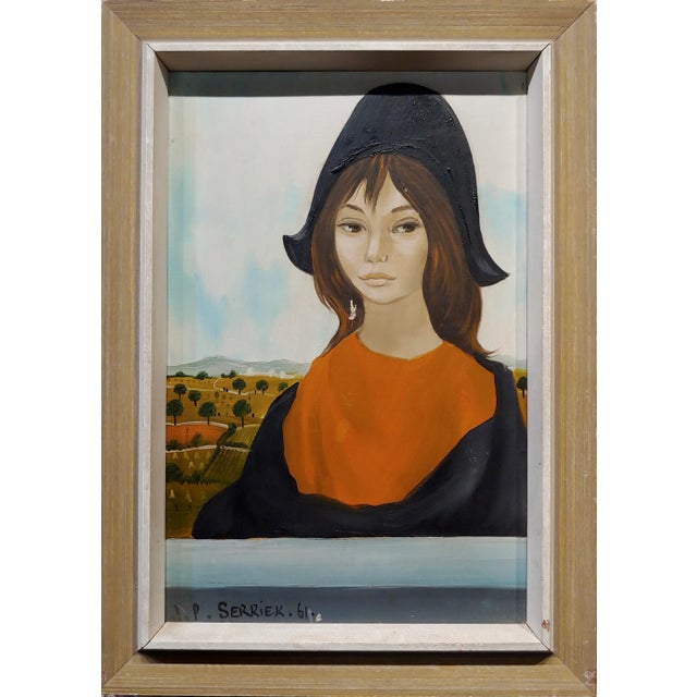 Jean-Pierre Serrier -Portrait of a Modern Mona Lisa -1960s Surrealist Oil painting Expressionist Surrealist oil painting...