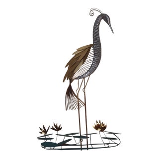 1980s Heron on Lily Pads Wall Sculpture For Sale