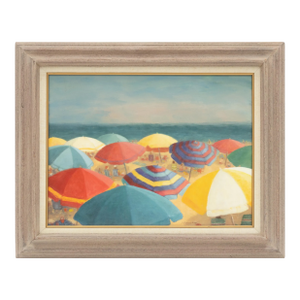 Vintage Impressionist Beach Scene "Umbrellas" Oil Painting by Helen Carmichael