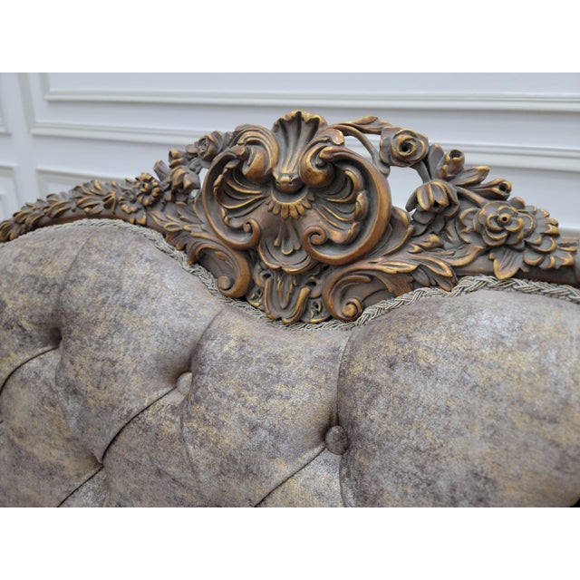 1980s French Sofa Gold Leaf Tufted Brown Velvet For Sale In Miami - Image 6 of 11