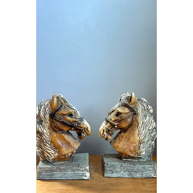 Mid-Century Modern Vintage Horse Head Plaster Bookends - Pair For Sale - Image 3 of 12