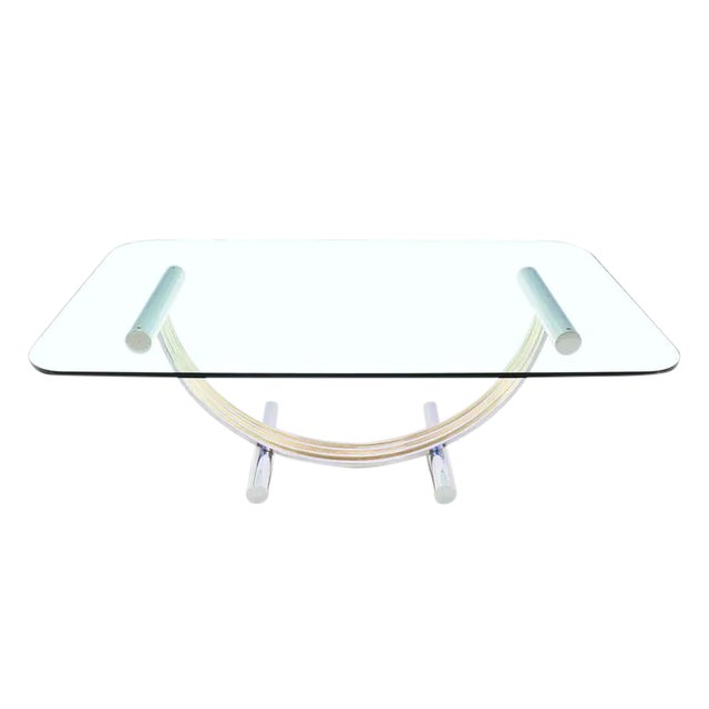 Transparent Mid-Century Modern Thick Glass Top Dining Conference Table For Sale - Image 8 of 8