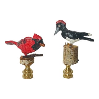 1970s Artisan Bitds Figurines as Lamp Finials Pair For Sale