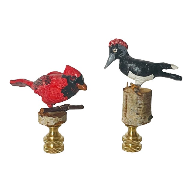 1970s Artisan Bitds Figurines as Lamp Finials Pair For Sale