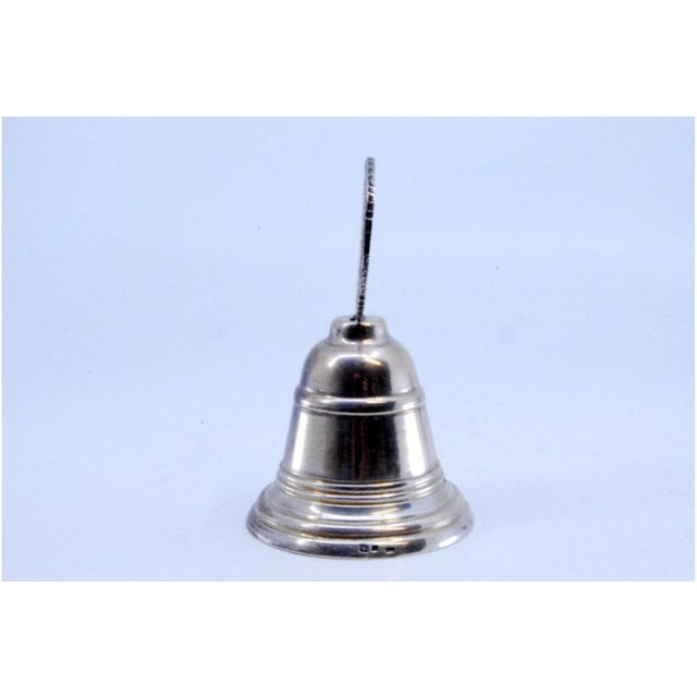 Silver Silver Bell with Edge Borders and Coin-Shaped Handle For Sale - Image 8 of 9