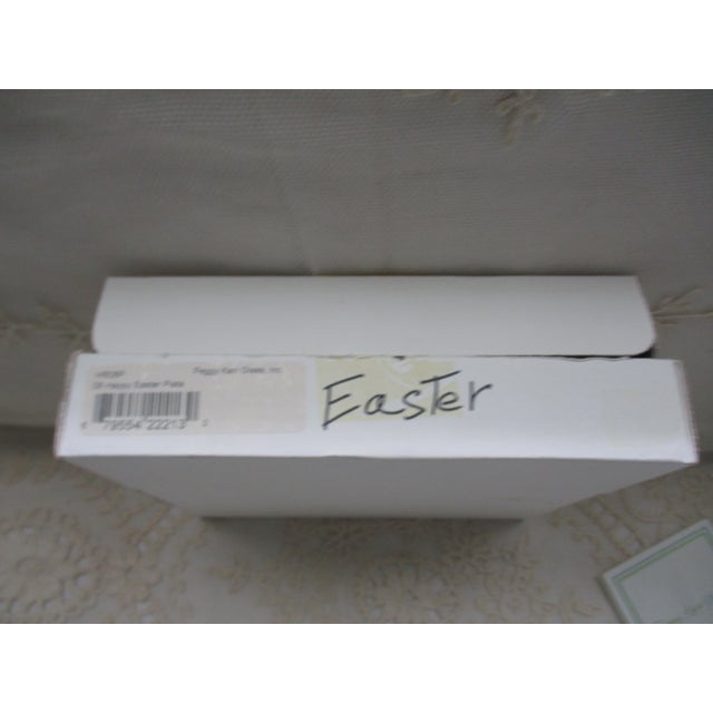 Glass Peggy Karr Easter Rabbits in Basket With Eggs Fused Glass Plate 8" Boxed For Sale - Image 7 of 10
