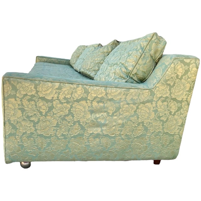 1960s Mid Century Modern Extra Long Low Profile Sofa With Quilted Floral Fabric For Sale In Dallas - Image 6 of 12