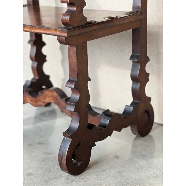 19th Century Spanish Colonial Altar Carved Armchairs With Wood Seat & Back For Sale - Image 10 of 11