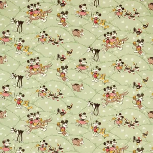 Sanderson Mickey At the Farm Fabric in Macaron Green