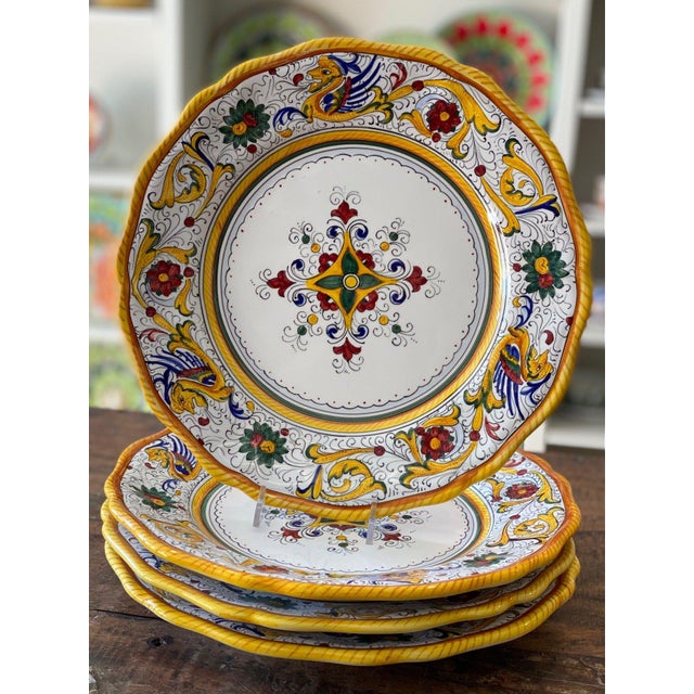 Yellow Raffaellesco Dinner Plate, Full Design - Set of 4 For Sale - Image 8 of 8