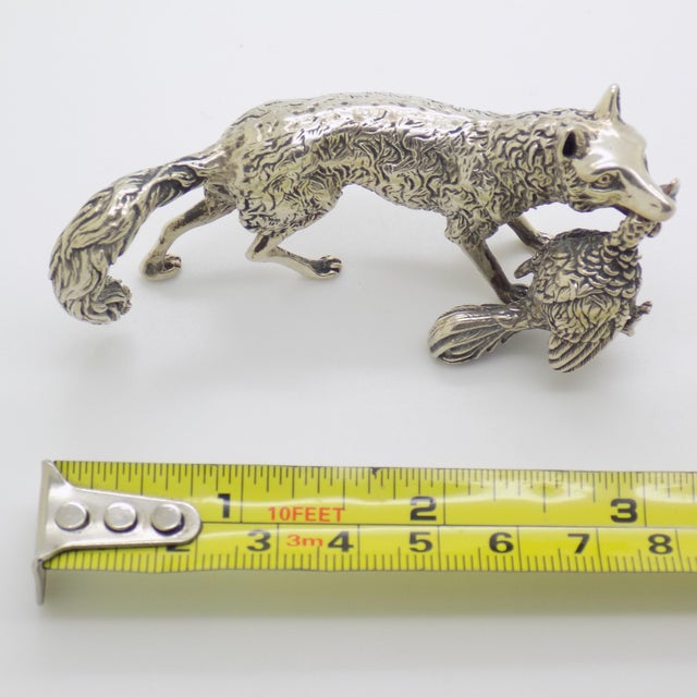 Vintage Italian Handmade Genuine Silver Large Fox With Hunted Game Figurine Rare Sculpture For Sale - Image 10 of 10