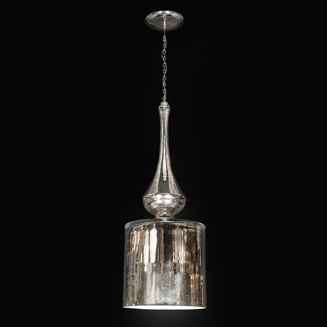 Modernist Hand-Blown Murano Mercury Glass Pendant Chandelier W/ Chrome Fittings For Sale - Image 9 of 16