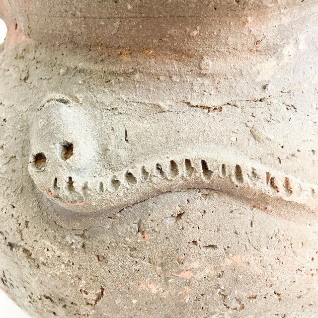American 1920s Snake Motif Terra Cotta Vessel With Two Handles, South American Terra Cotta Pot With Snake Embellishments For Sale - Image 3 of 10